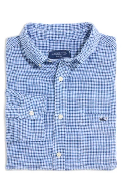 Vineyard Vines Tisbury Tattersall Linen Button-down Shirt In Blue