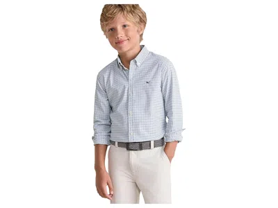Vineyard Vines Wauwinet Tattersall Performance Cotton Shirt (toddler/little Kid/big Kid) Boy's Clothing Balsam : Xl In Blue