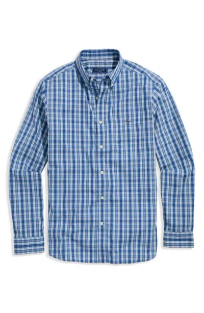 Vineyard Vines Wavecrest Plaid Stretch Cotton Poplin Button-down Shirt In Blue