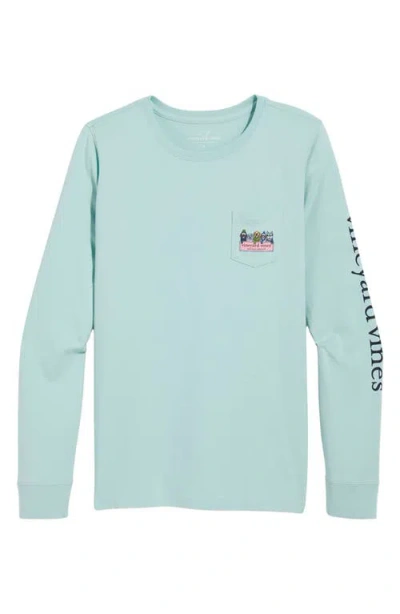 Vineyard Vines Winter Dogs Long Sleeve Cotton Graphic T-shirt In Aqua Haze