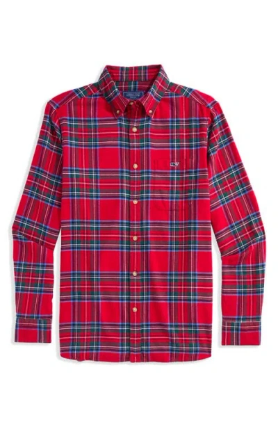 Vineyard Vines Winterberry Plaid Cotton Flannel Button-down Shirt In Red