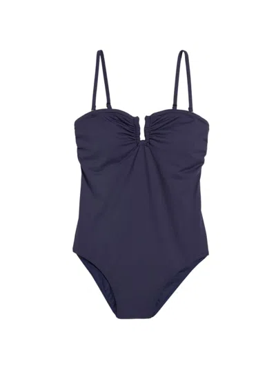 Vineyard Vines Women's Ruched U-hardware One-piece Swimsuit In Blue