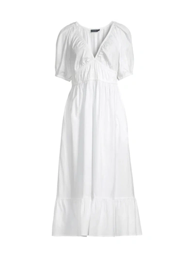 Vineyard Vines Women's Stretch Cotton Poplin V-neck Midi-dress In White