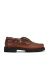 Vinny's Aztec Boat Shoe In Dark Brown Leather