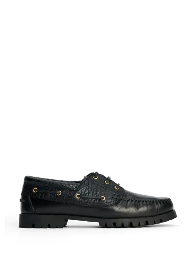 Vinny's Aztec Crocodile-effect Boat Shoes In Black