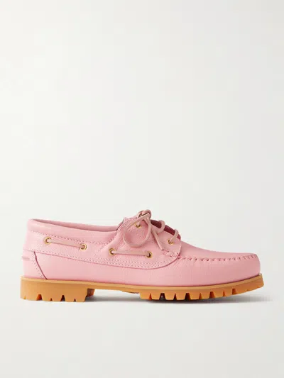 Vinny's Aztec Full-grain Leather Boat Shoes In Pink