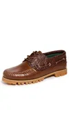 Vinny's Aztec Lugged Boat Shoes Brown Two-tone Leather In Brown