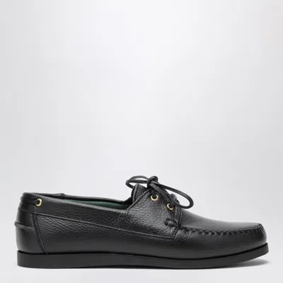 Vinny's Black Boat Shoe In Leather