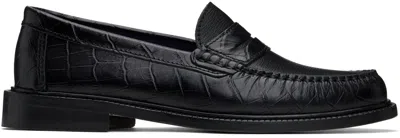 Vinny's Black J. Press Edition Yardee Loafers In Black Croco Pattern