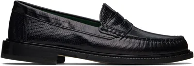 Vinny's Black Yardee Mocassin Loafers In Black Lizard Pattern