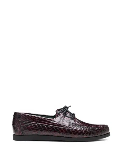Vinny's Boatman Bay Snake-effect Leather Boat Shoes In Red