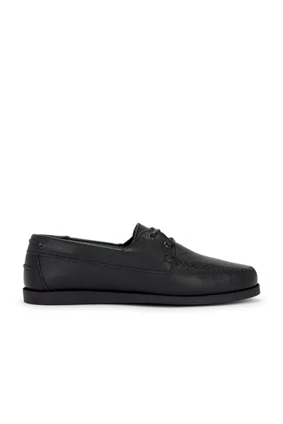 Vinny's Boatman Boat Shoes In Black Grain Leather