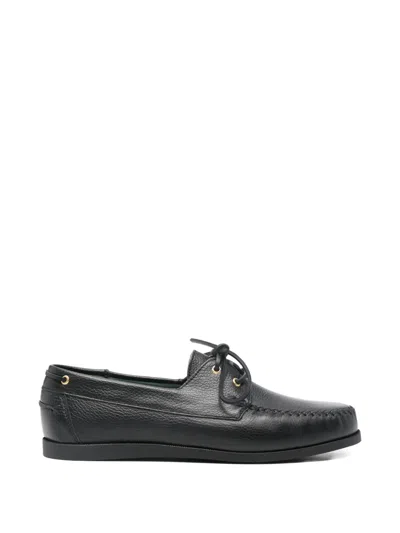 Vinny's Boatman Lace-up Boat Shoes In Black