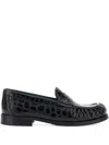 Vinny's Crocodile-embossed Leather Loafers In Black