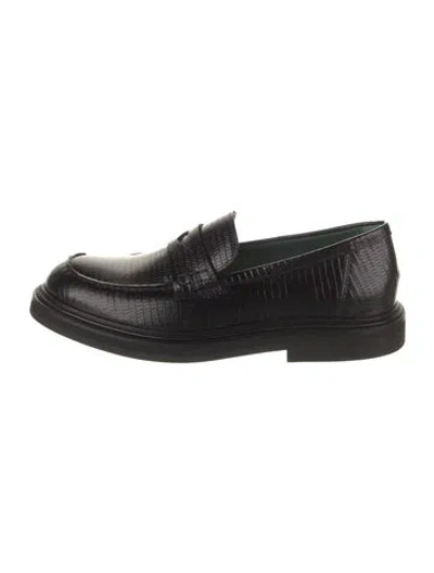 Pre-owned Vinny's Embossed Leather Dress Loafers In Black