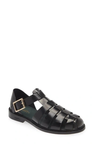 Vinny's Black Fisherman Sandals In Polido Leather Black