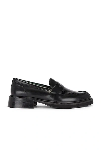 Vinny's Heeled Townee Penny Loafer In Polido Leather Black