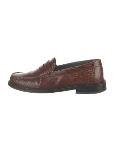 Pre-owned Vinny's Leather Animal Print Loafers In Brown