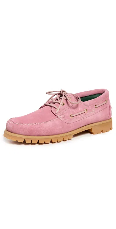 Vinny's Lug Sole Suede Boat Shoes Pink Suede