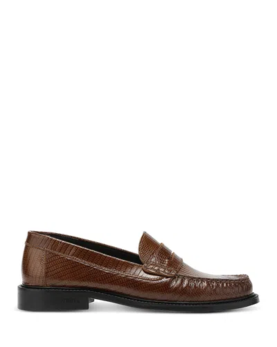 Vinny's Yardee Lizard-effect Leather Penny Loafers In Brown