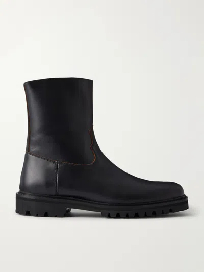 Vinny's Moto Zip-fastening Lug-sole Boots In Black
