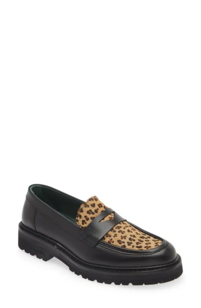 Vinny's Richee Two-tone Lugged Penny Loafer In Black/ Leopard