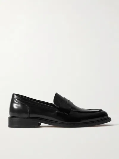 Vinny's Townee Glossed-leather Penny Loafers In Black