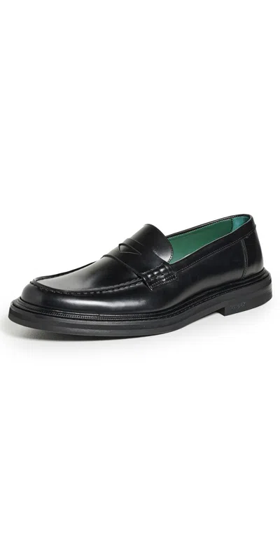 Vinny's Townee Penny Loafers Black Polido Leather