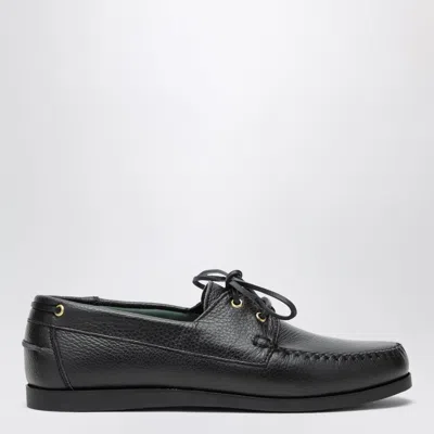 Vinny's Black Boat Shoe In Leather In Multi