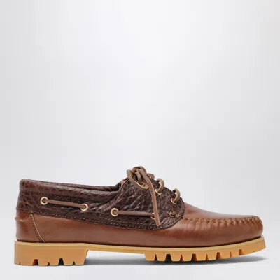 Vinny's Brown Mini Boat Shoe With Crocodile Insert