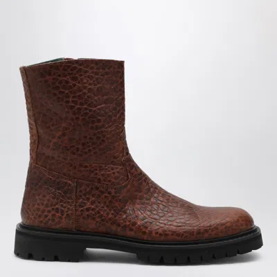 Vinny's Brown Moto Boots With Crocodile Print