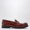 Vinny's Brown Ogee Moccasins With Crocodile Print In Brown