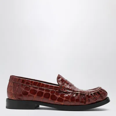 Vinny's Brown Ogee Moccasins With Crocodile Print