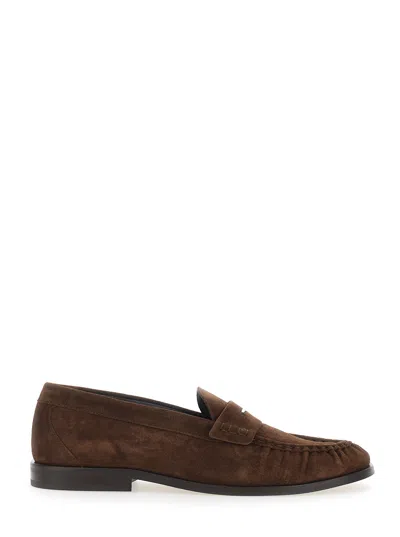 Vinny's Men's Suede Almond-toe Loafers With Low Heel In Brown