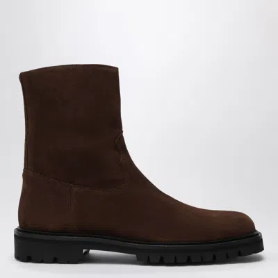 Vinny's Moto Ankle Boots In Brown Suede