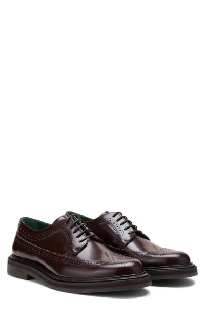 Vinny's Vinnee Wingtip Brogue Derby In Burgundy Polido Leather