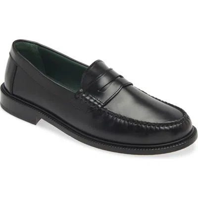Vinny's Yardee Penny Loafer In Black Polido Leather