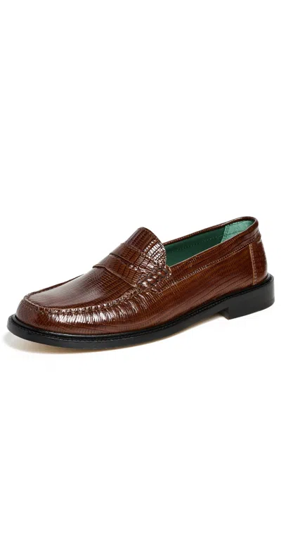 Vinny's Yardee Embossed Leather Loafers Brown Lizard