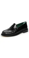 Vinny's Yardee Embossed Moccasin Loafers Black Lizard Leather In Black