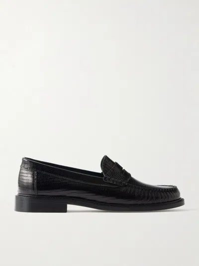 Vinny's Yardee Lizard-effect Leather Penny Loafers In Black