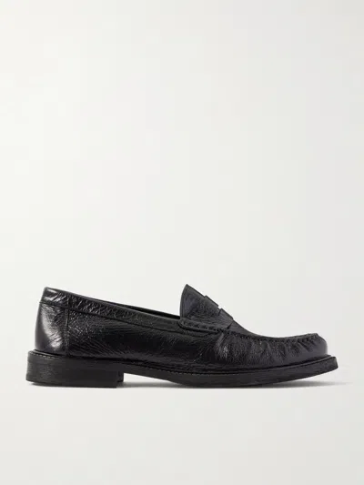 Vinny's Yardee Tumbled Leather Loafers In Black