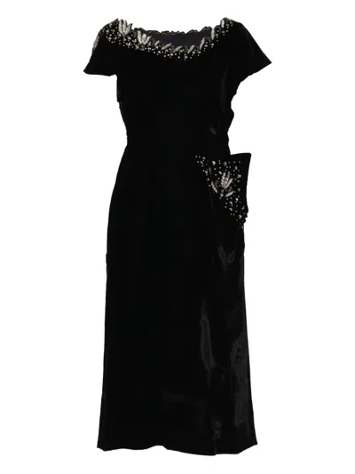 Pre-owned Vintage 1940s  Beaded Off-shoulder Midi Dress