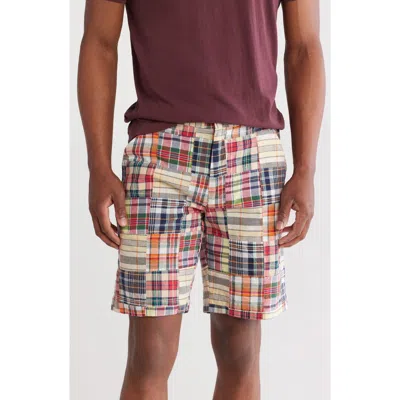 Vintage 1946 Acid Wash Patchwork Madras Plaid Shorts In Blue/beige Multi