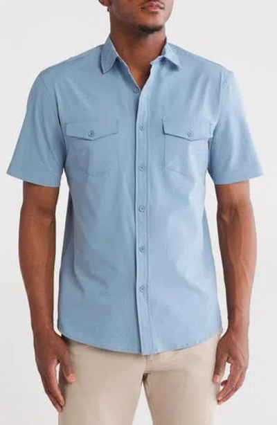 Vintage 1946 Hybrid Seersucker Short Sleeve Button-down Shirt In Denim