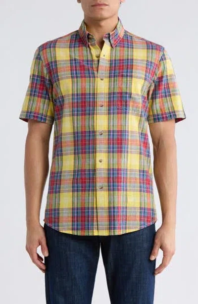 Vintage 1946 Madras Short Sleeve Button-down Shirt In Red