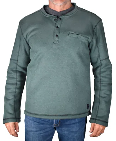 Vintage 1946 Men's Fleece Lined Rib Henley T-shirt In Bluish Green,navy