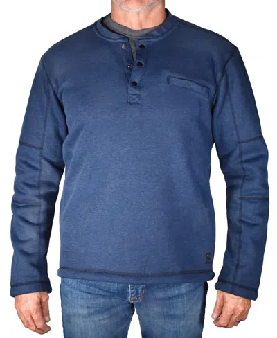Vintage 1946 Men's Fleece Lined Rib Henley T-shirt In Dark Navy,navy