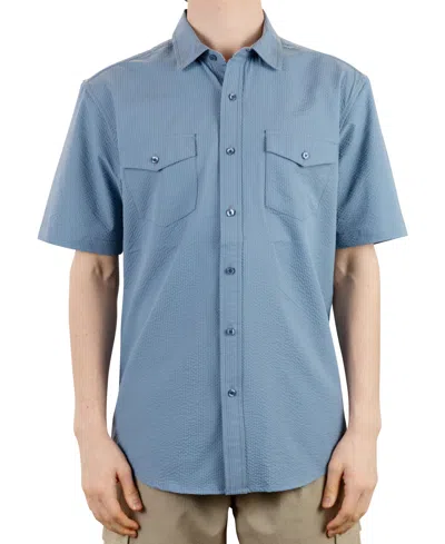 Vintage 1946 Men's Hybrid Short Sleeve Seersucker Button-front Shirt In Blue