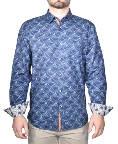 Vintage 1946 Men's Printed Long-sleeve Woven Shirt In Navy