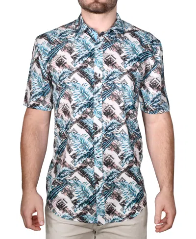 Vintage 1946 Men's Printed Short-sleeve Woven Shirt In Turquoise Blue